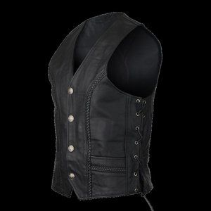 Men's Buffalo Nickel Leather Vest with Braid and Side Laces